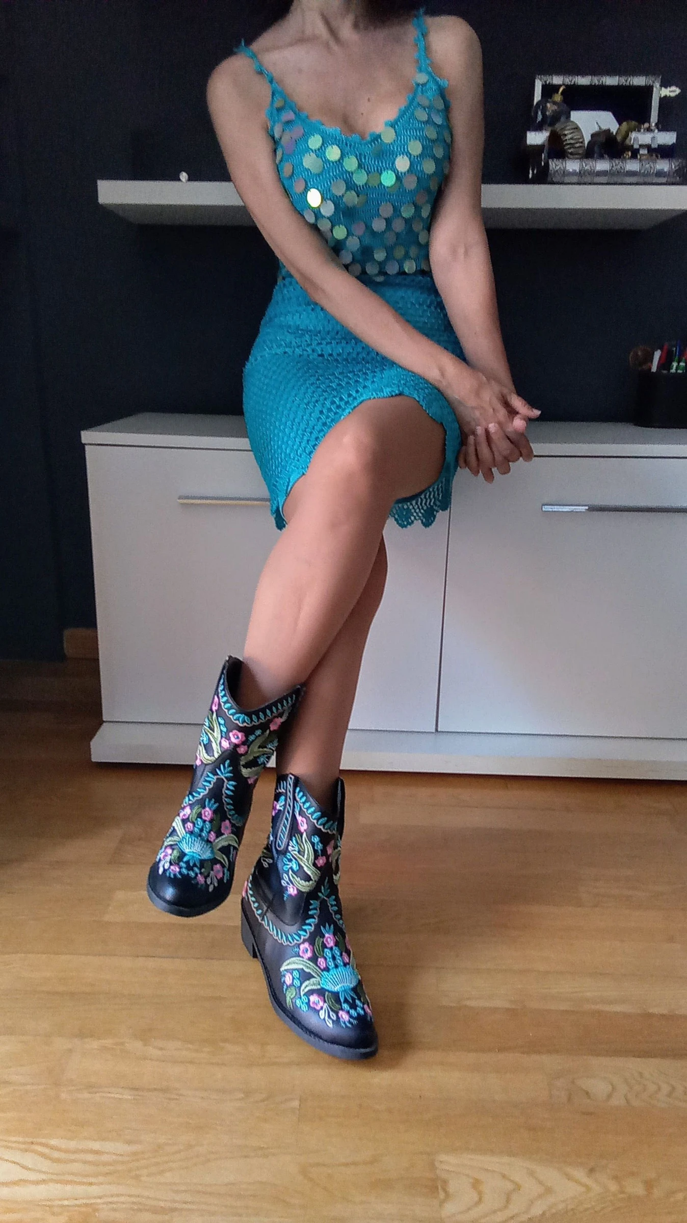 Bohemisch chique turquoise crochet jurk – photo 11